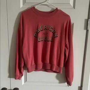 American Eagle Outfitters Coral Pink Logo Cropped Sweatshirt